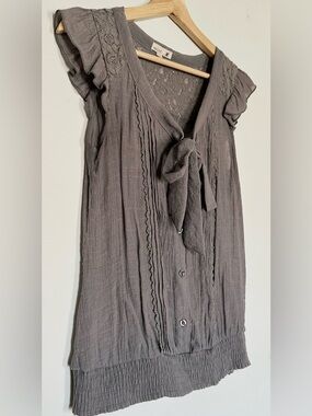 MINE Grey Lace Tie-Front Cap Sleeve Summer Light Blouse